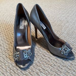 Badgley Mischka silver Davida II peep toe pumps